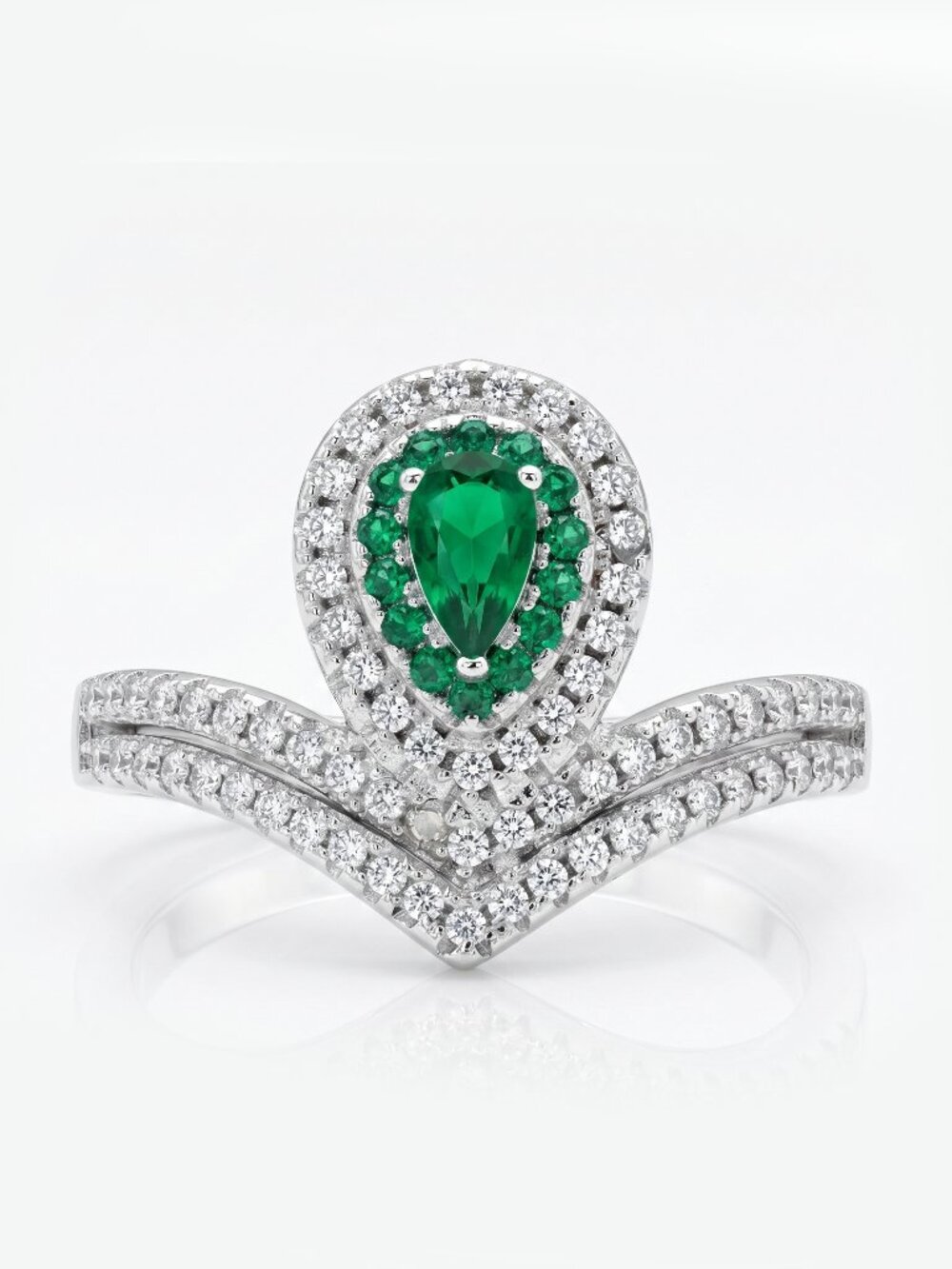 Emerald Green Gemstone Wishbone Ring, 925 Sterling Silver Charmed Aroma